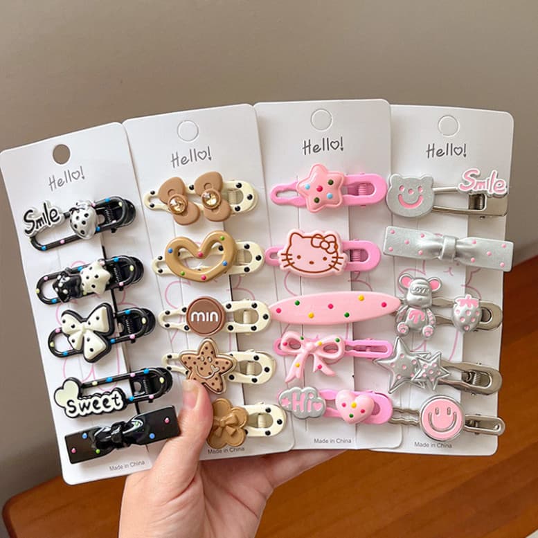 Set 5 Kẹp Tóc Hello Kitty Cho Bé Gái  Siêu Cute🍀FREESHIP🍀Vỉ 5 Ket Tóc Kute Cho Bé Gái