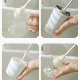 Bàn chải cọ silicon 3D rửa ly cốc cán dài WHITE - Vệ sinh bình sữa tạo bọt tiện lợi, cọ ly đa năng. 3
