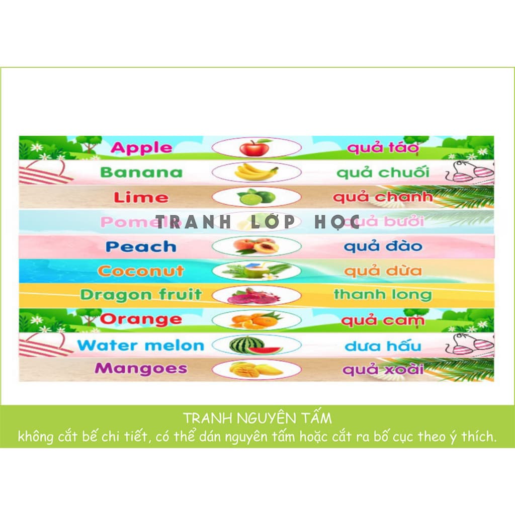 (Có sẵn) Decal mầm non- TRANG TRÍ BẬC CẦU THANG mẫu hoa quả, động vật