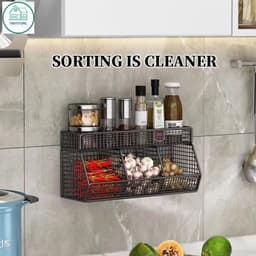 Kệ Đựng Gia Vị, Kệ Đựng Hành Tỏi, Kèm Khay Đựng Gia Vị Dán Tường, Tiện Ích , Tặng Kèm Miếng Dán 2