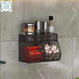 Kệ Đựng Gia Vị, Kệ Đựng Hành Tỏi, Kèm Khay Đựng Gia Vị Dán Tường, Tiện Ích , Tặng Kèm Miếng Dán 3