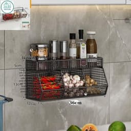 Kệ Đựng Gia Vị, Kệ Đựng Hành Tỏi, Kèm Khay Đựng Gia Vị Dán Tường, Tiện Ích , Tặng Kèm Miếng Dán 4