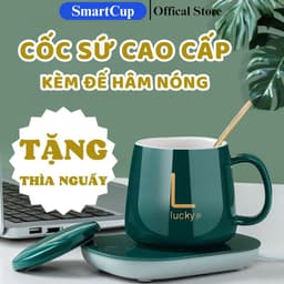 Bộ Cốc Hâm Nóng đồ uống kèm đế điện, Bộ ly sứ kèm đế điện hâm nóng trà, cafe, hâm sữa Tặng kèm thìa vàng, hộp sang trọng 1