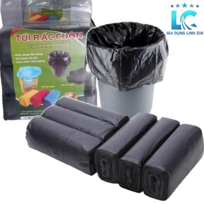 Combo 5 Sét 15 Cuộn túi đựng rác đen tự phân hủy Size đại 55x65 cm