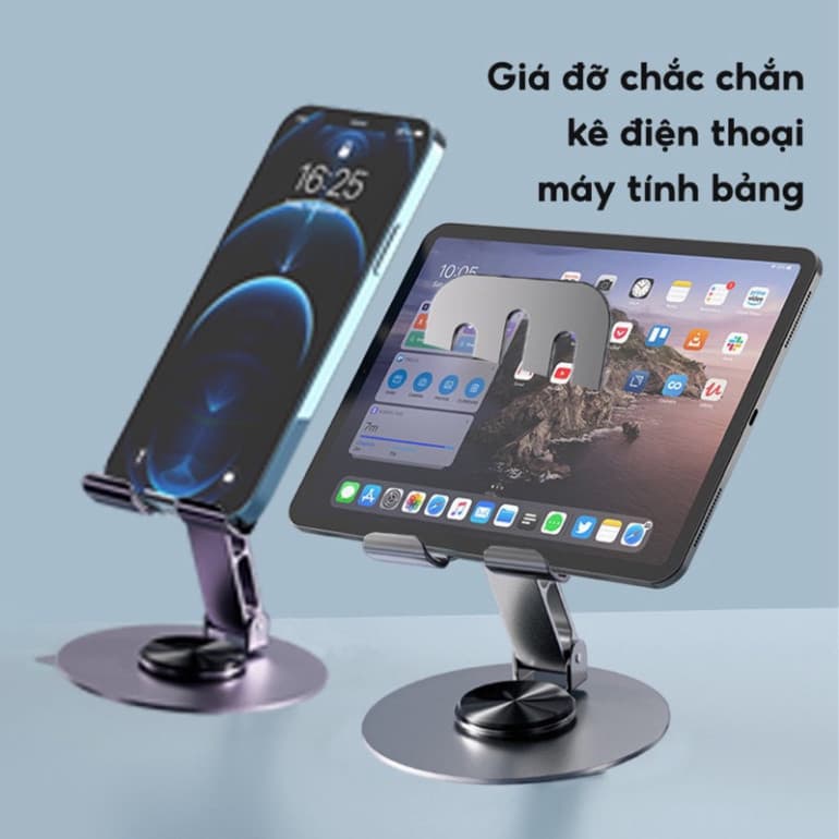 Giá đỡ điện thoại và máy tính bảng xoay 360 độ từ hợp kim nhôm kệ tiện lợi cho xem phim livestream