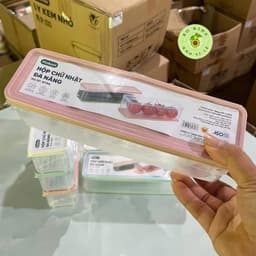 COMBO 3 Hộp Chữ Nhật Bảo Quản Thực Phẩm Đa Năng Hokori 6790 dáng dài có nắp đậy nhựa dẻo bền để tủ lạnh AMIZIN 3