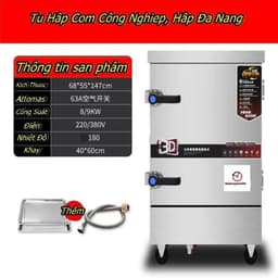 Tủ hấp công nghiệp đa năng 4-24 khay: hấp cơm, giò, chả, gà ủ muối, xúc xích ngon. 2