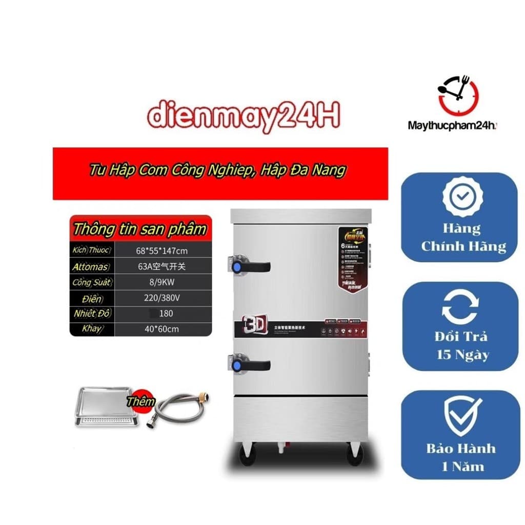 Tủ hấp công nghiệp đa năng 4-24 khay: hấp cơm, giò, chả, gà ủ muối, xúc xích ngon.
