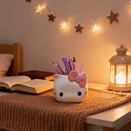 Giá đỡ bút và cọ trang điểm hình Hello Kitty đa năng, thiết kế tiện lợi cho bàn làm việc. 2