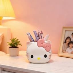 Giá đỡ bút và cọ trang điểm hình Hello Kitty đa năng, thiết kế tiện lợi cho bàn làm việc. 8
