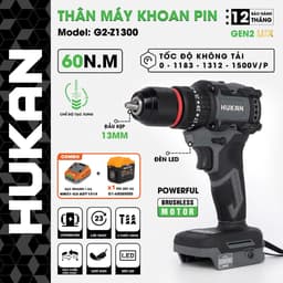 Máy khoan pin HUKAN G2-Z1300, Không chổi than, 60Nm, 3 chức năng 13 ly, Có khóa trục CÓ TẠO XUNG 2