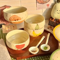 Set 4 bát kèm 4 thìa chất liệu gốm sứ cao cấp họa tiết hoa quả bánh ngọt siêu xinh miễn phí vận chuyển 4