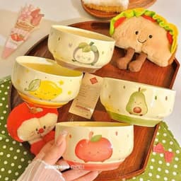 Set 4 bát kèm 4 thìa chất liệu gốm sứ cao cấp họa tiết hoa quả bánh ngọt siêu xinh miễn phí vận chuyển 3