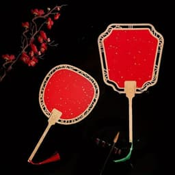 Quạt tròn gỗ cầm tay mini cho trẻ em bé phụ kiện chụp ảnh phong cách cổ trang gắn tua rua 2