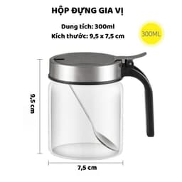 Hũ Đựng Gia Vị Thủy Tinh 300ml Có Tay Cầm Kèm Muỗng Inox Nắp Kín Chống Ẩm Mốc Tiện Lợi Cho Nhà Bếp 3