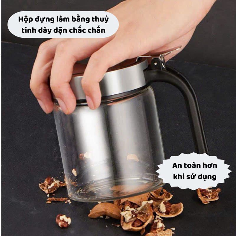 Hũ Đựng Gia Vị Thủy Tinh 300ml Có Tay Cầm Kèm Muỗng Inox Nắp Kín Chống Ẩm Mốc Tiện Lợi Cho Nhà Bếp