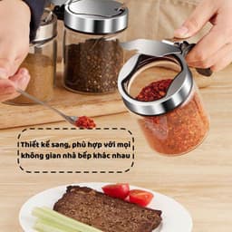 Hũ Đựng Gia Vị Thủy Tinh 300ml Có Tay Cầm Kèm Muỗng Inox Nắp Kín Chống Ẩm Mốc Tiện Lợi Cho Nhà Bếp 5