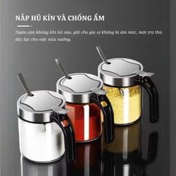 Hũ Đựng Gia Vị Thủy Tinh 300ml Có Tay Cầm Kèm Muỗng Inox Nắp Kín Chống Ẩm Mốc Tiện Lợi Cho Nhà Bếp 7