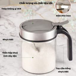 Hũ Đựng Gia Vị Thủy Tinh 300ml Có Tay Cầm Kèm Muỗng Inox Nắp Kín Chống Ẩm Mốc Tiện Lợi Cho Nhà Bếp 9