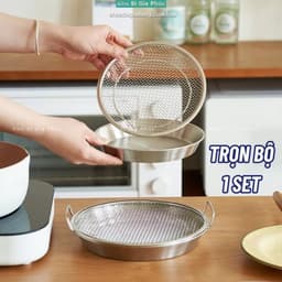 Set Khay Đĩa Inox 304 kèm vỉ lưới lọc dầu size 20cm 4
