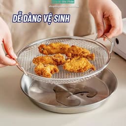 Set Khay Đĩa Inox 304 kèm vỉ lưới lọc dầu size 20cm 3
