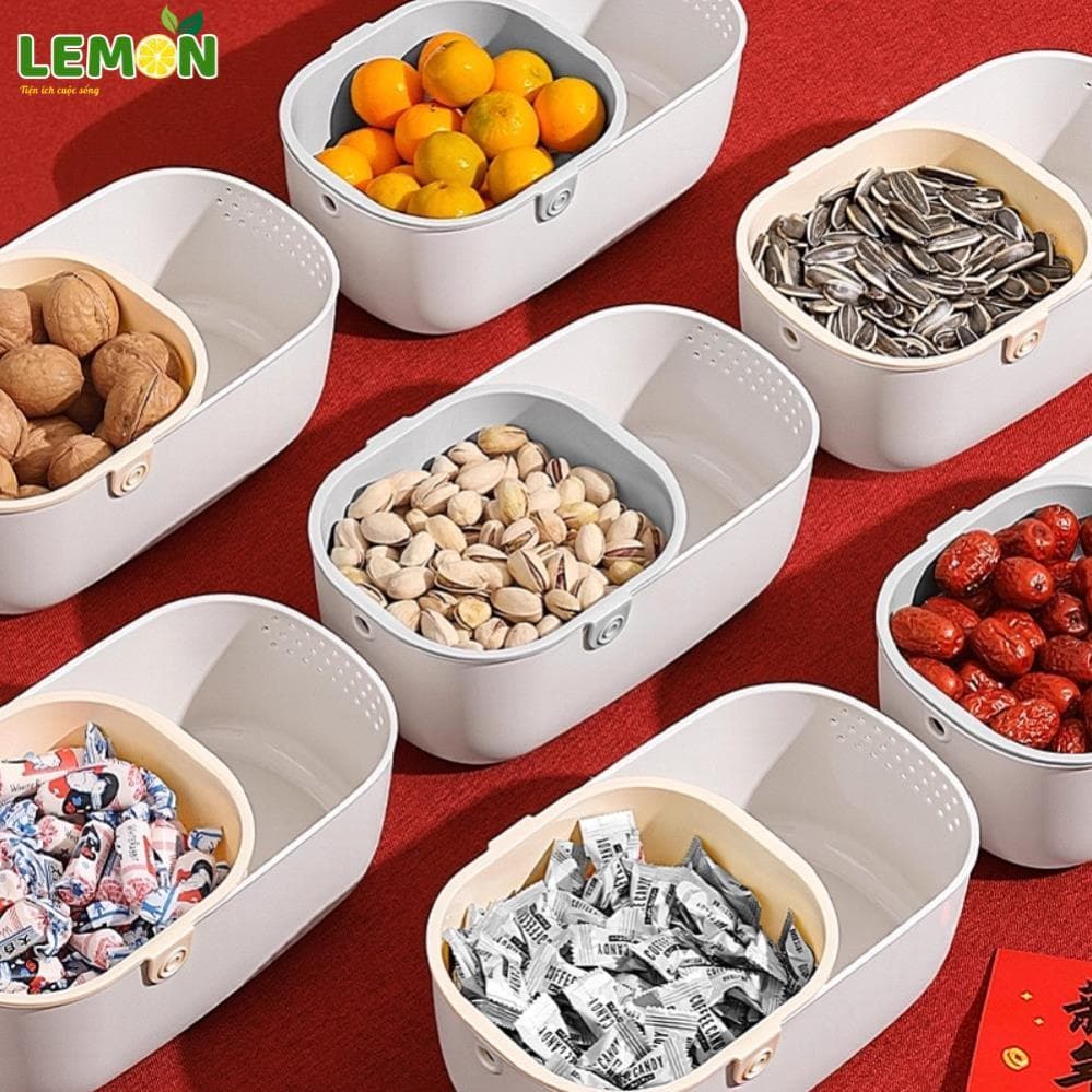 [HOT] Hộp Đựng Đồ Ăn Vặt 2 Lớp LEMON Tết 2026,Rổ Đựng Trái Cây,Hướng Dương Nhỏ Gọn 2 Tầng,Thoát Nước 5602