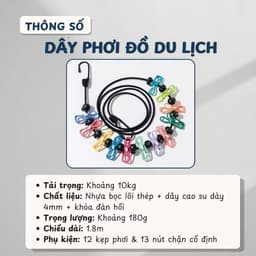 Dây Phơi Đồ Co Giãn 1.8 ĐẾN 3.5m, Móc Treo Quần Áo Tiện Lợi 12 Kẹp Chống Gió 9