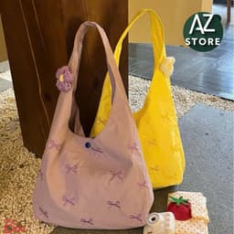 Túi Vải Nơ Thêu Style Hàn Quốc Tặng Kèm Hoa Cài Siêu Xinh 🍀azstore 4