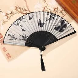 QUẠT CỔ TRANG THỦY MẶC ĐIỆP TRÚC LIỄU - Quạt Xếp Cầm Tay Vải Lụa Nan Tre 21cm Trung Hoa Vintage Múa Chụp Ảnh Hán Phục 2