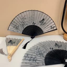 QUẠT CỔ TRANG THỦY MẶC ĐIỆP TRÚC LIỄU - Quạt Xếp Cầm Tay Vải Lụa Nan Tre 21cm Trung Hoa Vintage Múa Chụp Ảnh Hán Phục 3