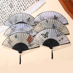 QUẠT CỔ TRANG THỦY MẶC ĐIỆP TRÚC LIỄU - Quạt Xếp Cầm Tay Vải Lụa Nan Tre 21cm Trung Hoa Vintage Múa Chụp Ảnh Hán Phục 5