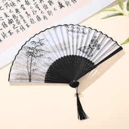 QUẠT CỔ TRANG THỦY MẶC ĐIỆP TRÚC LIỄU - Quạt Xếp Cầm Tay Vải Lụa Nan Tre 21cm Trung Hoa Vintage Múa Chụp Ảnh Hán Phục 6