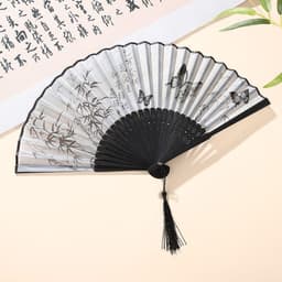 QUẠT CỔ TRANG THỦY MẶC ĐIỆP TRÚC LIỄU - Quạt Xếp Cầm Tay Vải Lụa Nan Tre 21cm Trung Hoa Vintage Múa Chụp Ảnh Hán Phục 7