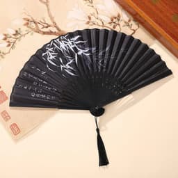 QUẠT CỔ TRANG THỦY MẶC ĐIỆP TRÚC LIỄU - Quạt Xếp Cầm Tay Vải Lụa Nan Tre 21cm Trung Hoa Vintage Múa Chụp Ảnh Hán Phục 8
