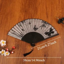 QUẠT CỔ TRANG THỦY MẶC ĐIỆP TRÚC LIỄU - Quạt Xếp Cầm Tay Vải Lụa Nan Tre 21cm Trung Hoa Vintage Múa Chụp Ảnh Hán Phục 9