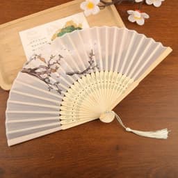 QUẠT CỔ TRANG HOA MỘC LAN - Quạt Xếp Vải Lụa Hồng Bạch Thanh Lịch 21cm Đạo Cụ Chụp Ảnh Cổ Điển Phối Sườn Xám Hán Phục 2