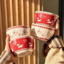 SÉT 4 BÁT KÈM 4 THÌA SỨ HOẠ TIẾT NGỰA GỒM 2 TRẮNG , 2 ĐỎ 19 4