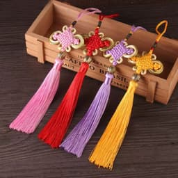 (COMBO 5) Dây Treo Đồng Tâm Kết Viền Vàng May Mắn Kèm Tua Rua Cổ Trang - Phụ Kiện Phong Thủy Bình An Trang Trí Tết 4