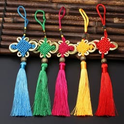 Dây Treo Đồng Tâm Kết Viền Vàng May Mắn Kèm Tua Rua Cổ Trang - Phụ Kiện Phong Thủy Bình An Trang Trí Tết 3