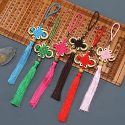 Dây Treo Đồng Tâm Kết Viền Vàng May Mắn Kèm Tua Rua Cổ Trang - Phụ Kiện Phong Thủy Bình An Trang Trí Tết 7
