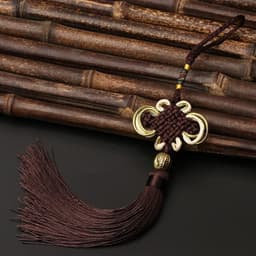 Dây Treo Đồng Tâm Kết Viền Vàng May Mắn Kèm Tua Rua Cổ Trang - Phụ Kiện Phong Thủy Bình An Trang Trí Tết 9