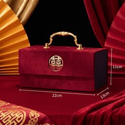 VALI NẠP TÀI NHUNG ĐÍNH CHARM CHỮ HỶ TRÒN - Hộp Đựng Sính Lễ Trang Sức Của Hồi Môn Khóa Gài Đóng Nắp Lễ Cưới Hỏi 6