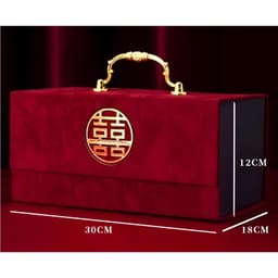 VALI NẠP TÀI NHUNG ĐÍNH CHARM CHỮ HỶ TRÒN - Hộp Đựng Sính Lễ Trang Sức Của Hồi Môn Khóa Gài Đóng Nắp Lễ Cưới Hỏi 7