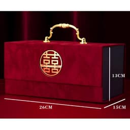 VALI NẠP TÀI NHUNG ĐÍNH CHARM CHỮ HỶ TRÒN - Hộp Đựng Sính Lễ Trang Sức Của Hồi Môn Khóa Gài Đóng Nắp Lễ Cưới Hỏi 8