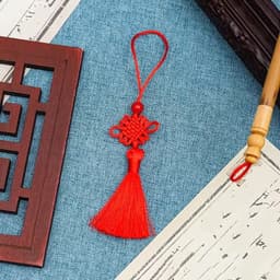 ĐỒNG TÂM KẾT HẠT ĐỎ TUA RUA NGẮN - Set Dây Treo Cổ Trang Trang Trí Ngày Tết May Mắn Xinh Xắn 5
