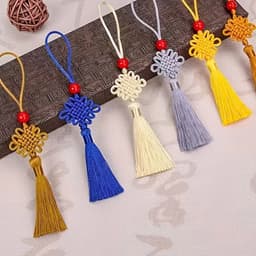 ĐỒNG TÂM KẾT HẠT ĐỎ TUA RUA NGẮN - Set Dây Treo Cổ Trang Trang Trí Ngày Tết May Mắn Xinh Xắn 7