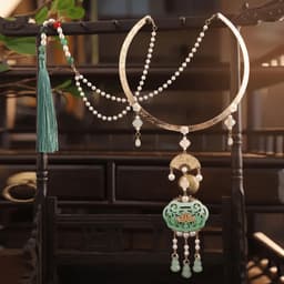 Vòng Cổ Trường Mệnh LỤC BẢO HỒ LÔ - Kiềng Yên Lạc Hán Phục Khánh Đính Ngọc Xanh Cosplay Dây Chuyền Cổ Trang Trung Hoa 2