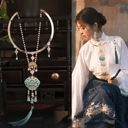 Vòng Cổ Trường Mệnh LỤC BẢO HỒ LÔ - Kiềng Yên Lạc Hán Phục Khánh Đính Ngọc Xanh Cosplay Dây Chuyền Cổ Trang Trung Hoa 3