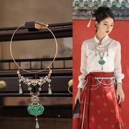 Vòng Cổ Trường Mệnh LỤC BẢO HỒ LÔ - Kiềng Yên Lạc Hán Phục Khánh Đính Ngọc Xanh Cosplay Dây Chuyền Cổ Trang Trung Hoa 4