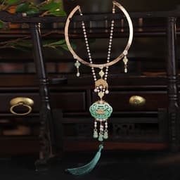 Vòng Cổ Trường Mệnh LỤC BẢO HỒ LÔ - Kiềng Yên Lạc Hán Phục Khánh Đính Ngọc Xanh Cosplay Dây Chuyền Cổ Trang Trung Hoa 5